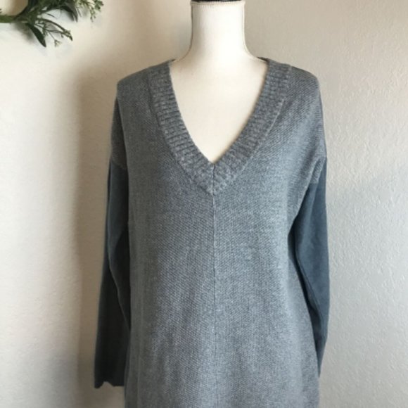 Prana Women's Cedros Sweater Tunic Blue Color Block V-neck 100% Organic … - Picture 1 of 7